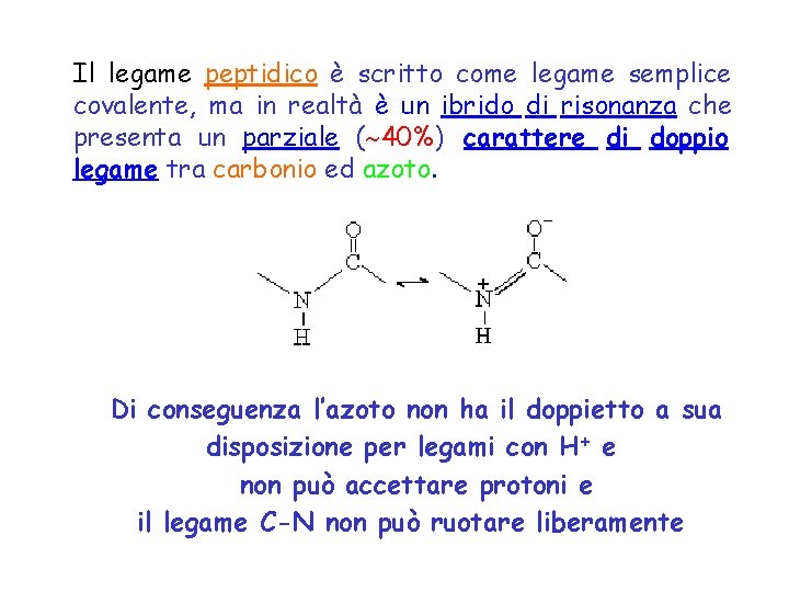 Il legame peptidico è scritto come legame semplice covalente, ma in realtà è un