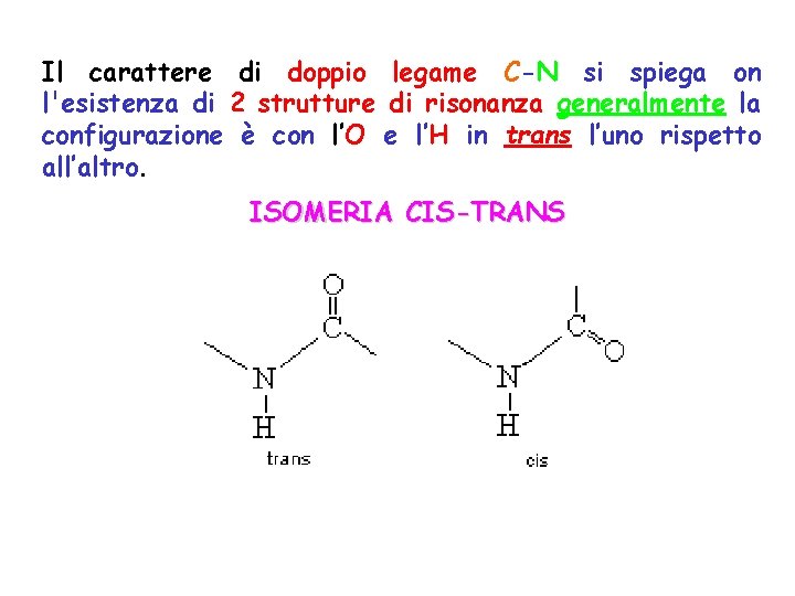 Il carattere di doppio legame C-N si spiega on l'esistenza di 2 strutture di