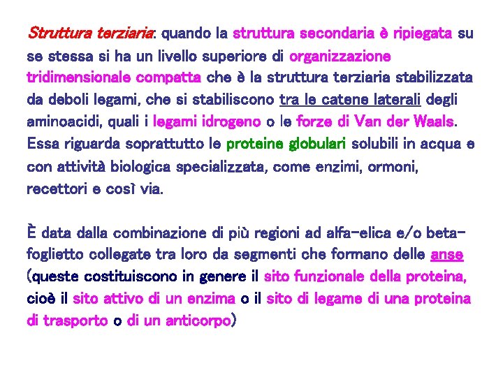 Struttura terziaria: quando la struttura secondaria è ripiegata su se stessa si ha un