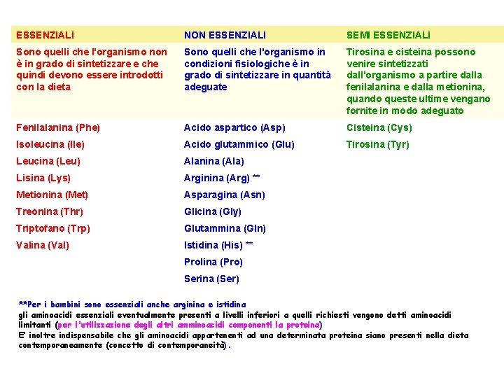 ESSENZIALI NON ESSENZIALI SEMI ESSENZIALI Sono quelli che l'organismo non è in grado di