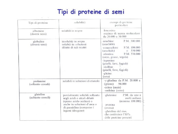 Tipi di proteine di semi 