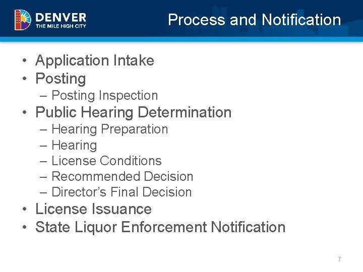 Process and Notification • Application Intake • Posting – Posting Inspection • Public Hearing