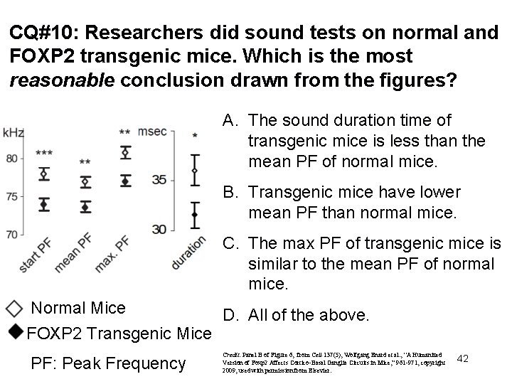 CQ#10: Researchers did sound tests on normal and FOXP 2 transgenic mice. Which is