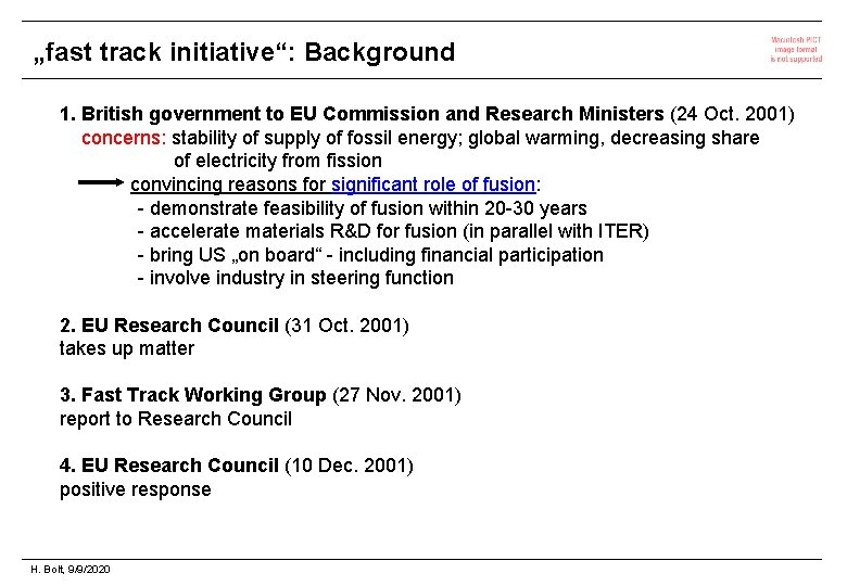 „fast track initiative“: Background 1. British government to EU Commission and Research Ministers (24