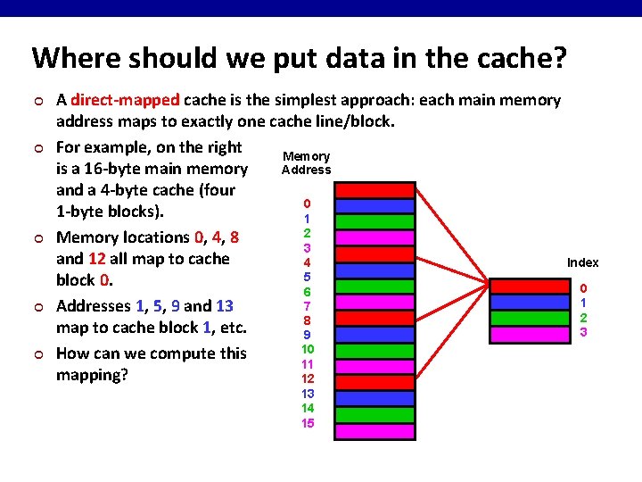 Where should we put data in the cache? ¢ ¢ ¢ A direct-mapped cache