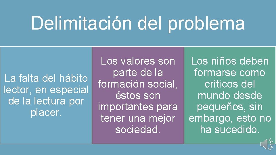 Delimitación del problema Los valores son Los niños deben parte de la formarse como