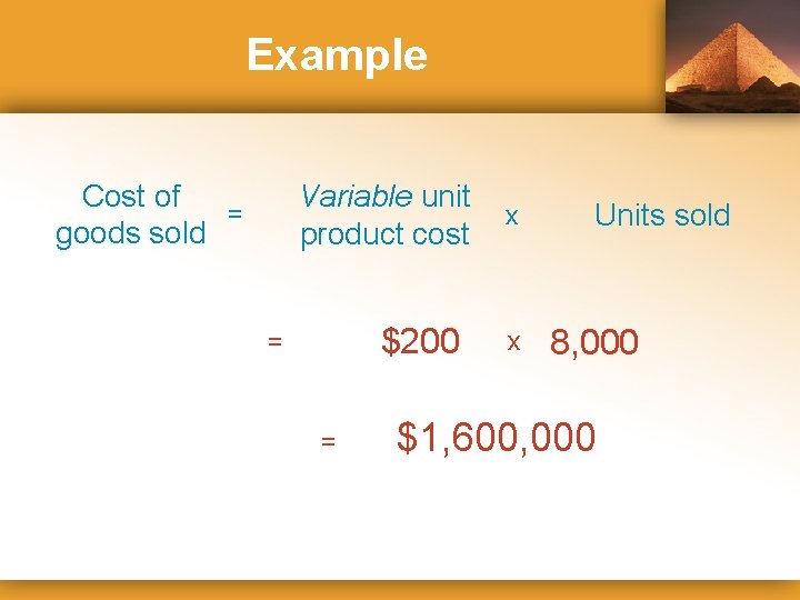 Example Cost of = goods sold Variable unit product cost $200 = = x