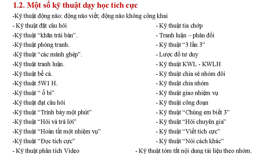 1. 2. Một số kỹ thuật dạy học tích cực Kỹ thuật động não: 1. 2. Một số kỹ thuật dạy học tích cực Kỹ thuật động não: