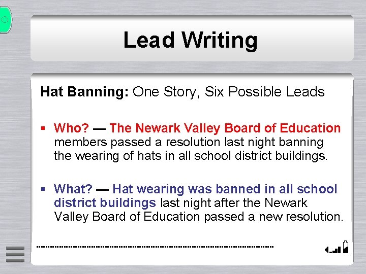 Lead Writing Hat Banning: One Story, Six Possible Leads § Who? — The Newark