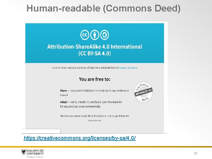 Human-readable (Commons Deed) https: //creativecommons. org/licenses/by-sa/4. 0/ 32 Human-readable (Commons Deed) https: //creativecommons. org/licenses/by-sa/4. 0/ 32