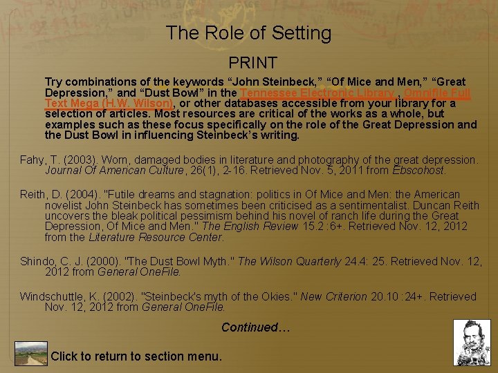 The Role of Setting PRINT Try combinations of the keywords “John Steinbeck, ” “Of The Role of Setting PRINT Try combinations of the keywords “John Steinbeck, ” “Of
