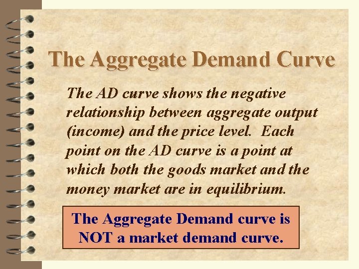 The Aggregate Demand Curve The AD curve shows the negative relationship between aggregate output