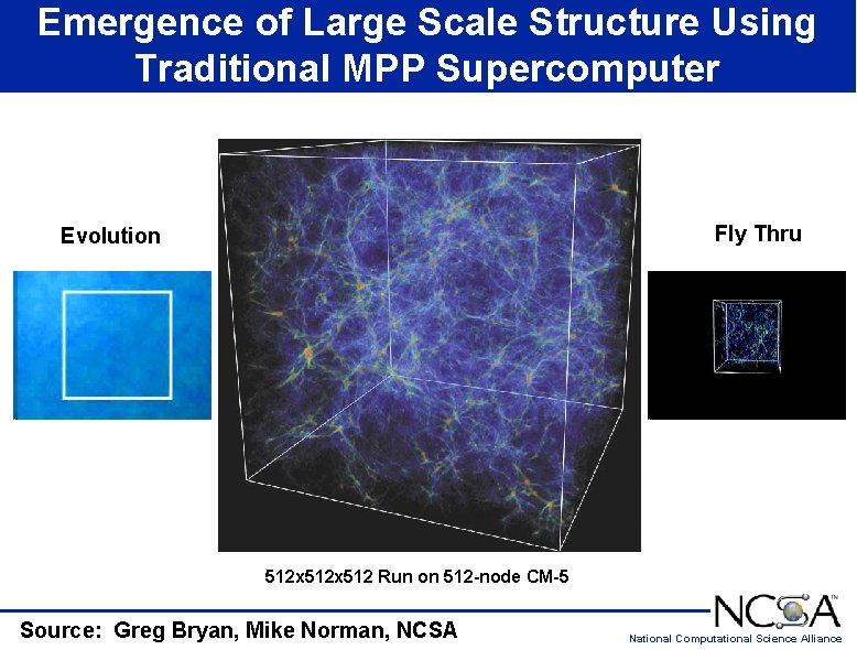 Emergence of Large Scale Structure Using Traditional MPP Supercomputer Fly Thru Evolution 512 x