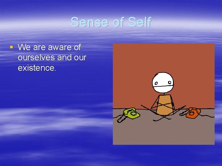 Sense of Self § We are aware of ourselves and our existence. 