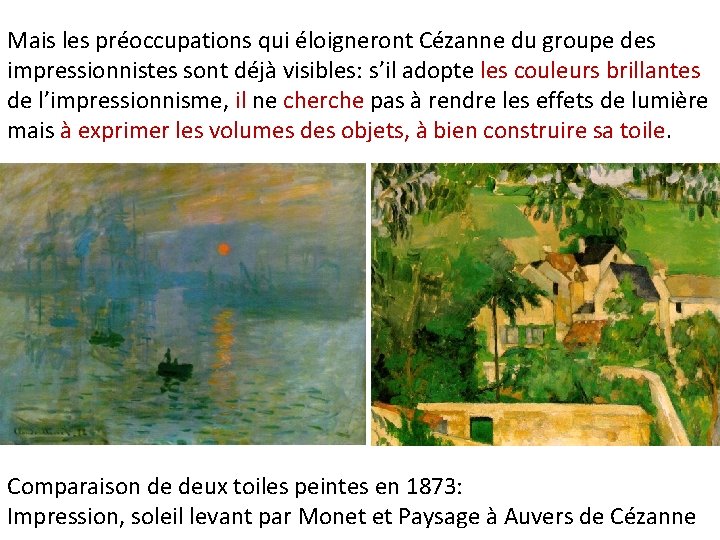 Mais les préoccupations qui éloigneront Cézanne du groupe des impressionnistes sont déjà visibles: s’il