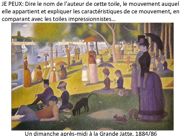 JE PEUX: Dire le nom de l’auteur de cette toile, le mouvement auquel elle