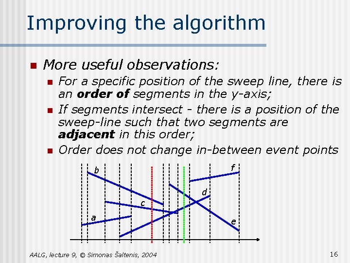 Improving the algorithm n More useful observations: n n n For a specific position