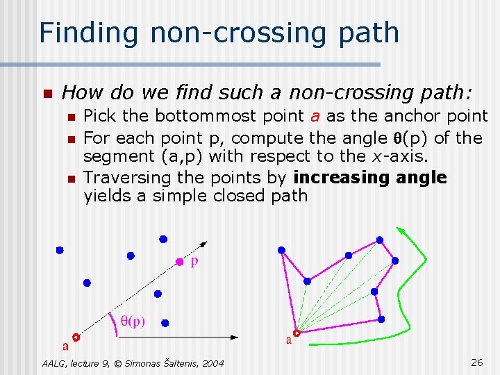 Finding non-crossing path n How do we find such a non-crossing path: n n