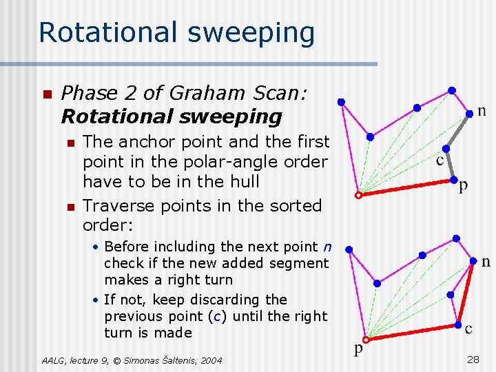 Rotational sweeping n Phase 2 of Graham Scan: Rotational sweeping n n The anchor
