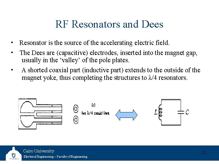 RF Resonators and Dees • Resonator is the source of the accelerating electric field.