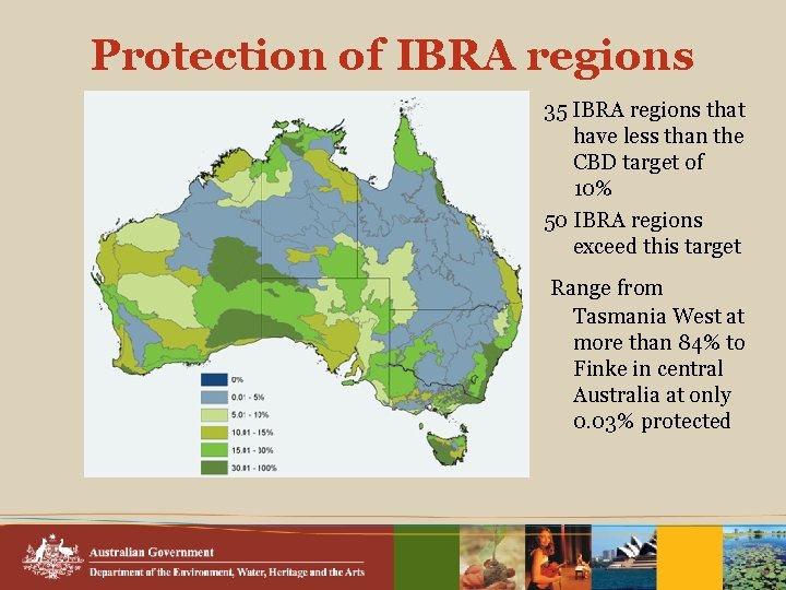 Protection of IBRA regions 35 IBRA regions that have less than the CBD target