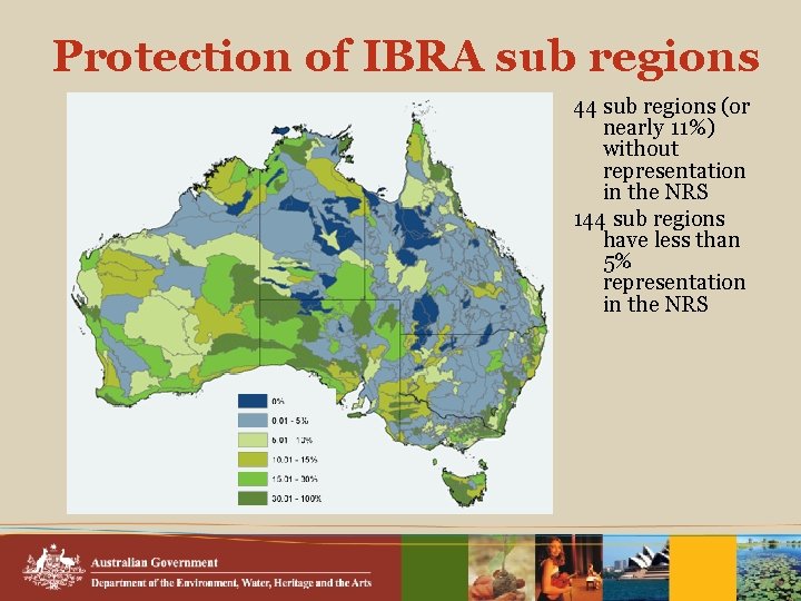 Protection of IBRA sub regions 44 sub regions (or nearly 11%) without representation in