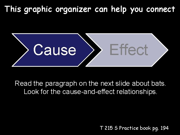 This graphic organizer can help you connect the cause and effect relationships. Cause Effect