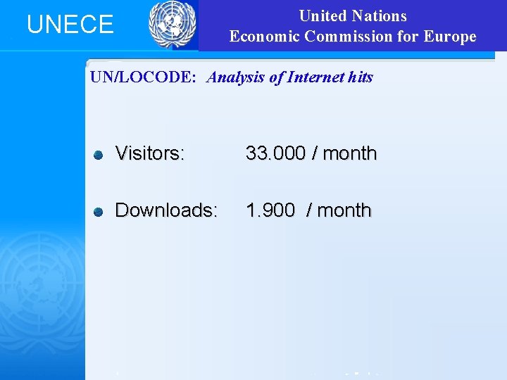 United Nations Economic Commission for Europe UNECE UN/LOCODE: Analysis of Internet hits Visitors: 33.