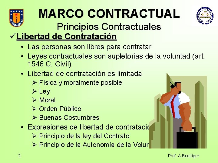 MARCO CONTRACTUAL Principios Contractuales üLibertad de Contratación • Las personas son libres para contratar