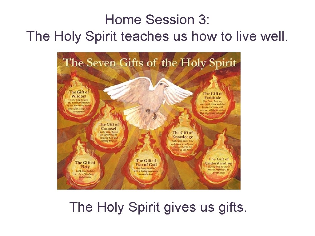 Home Session 3: The Holy Spirit teaches us how to live well. The Holy