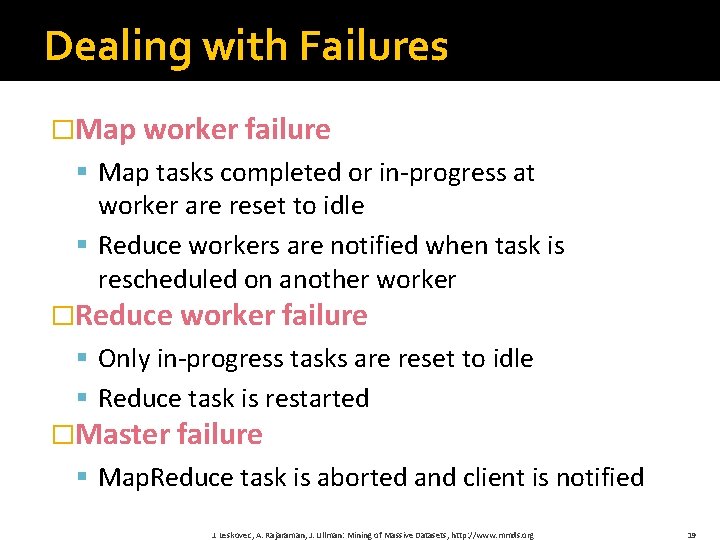 Dealing with Failures �Map worker failure § Map tasks completed or in-progress at worker