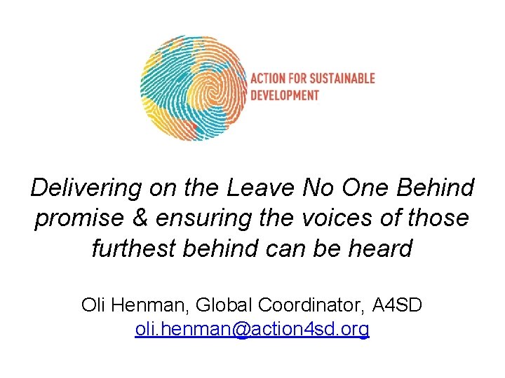 Delivering on the Leave No One Behind promise & ensuring the voices of those