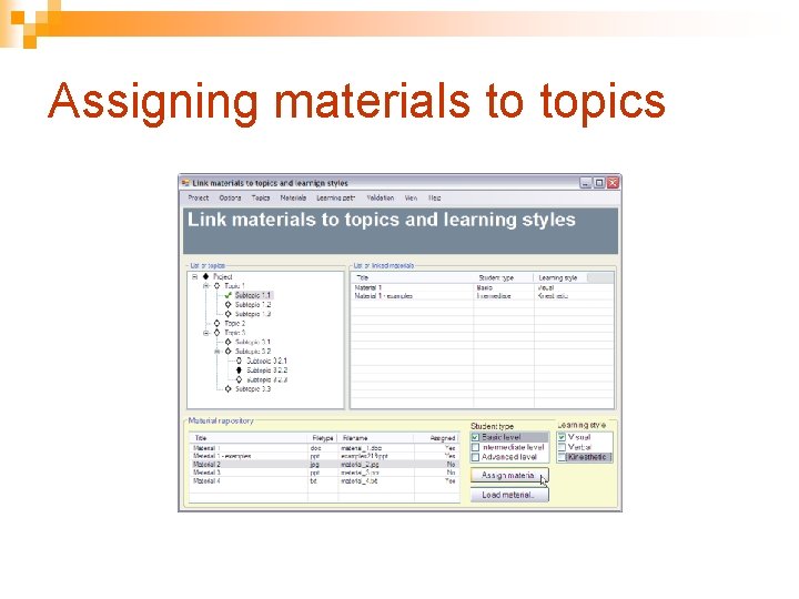 Assigning materials to topics 