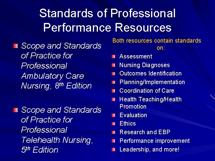 Standards of Professional Performance Resources Scope and Standards of Practice for Professional Ambulatory Care