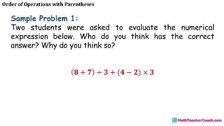 Order of Operations with Parentheses 