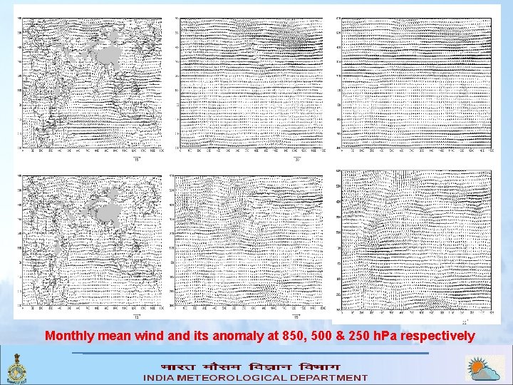 Monthly mean wind and its anomaly at 850, 500 & 250 h. Pa respectively
