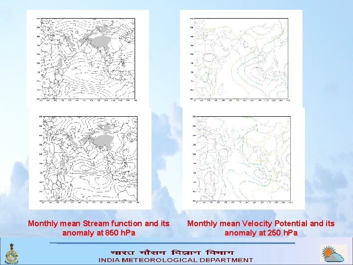 Monthly mean Stream function and its anomaly at 850 h. Pa Monthly mean Velocity