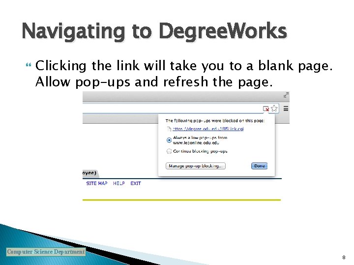 Navigating to Degree. Works Clicking the link will take you to a blank page.
