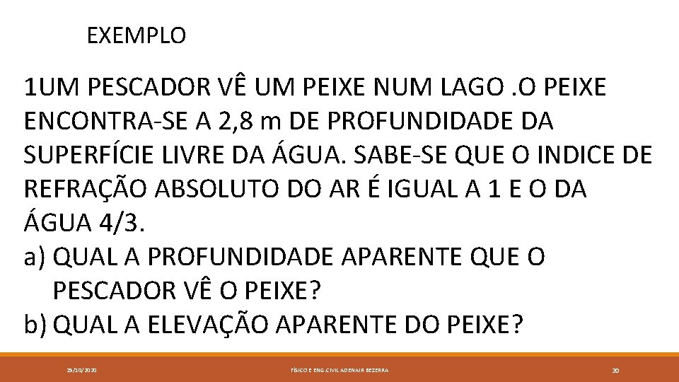 EXEMPLO 1 UM PESCADOR VÊ UM PEIXE NUM LAGO. O PEIXE ENCONTRA-SE A 2,