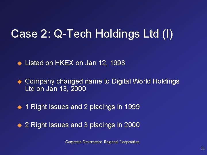 Case 2: Q-Tech Holdings Ltd (I) u Listed on HKEX on Jan 12, 1998