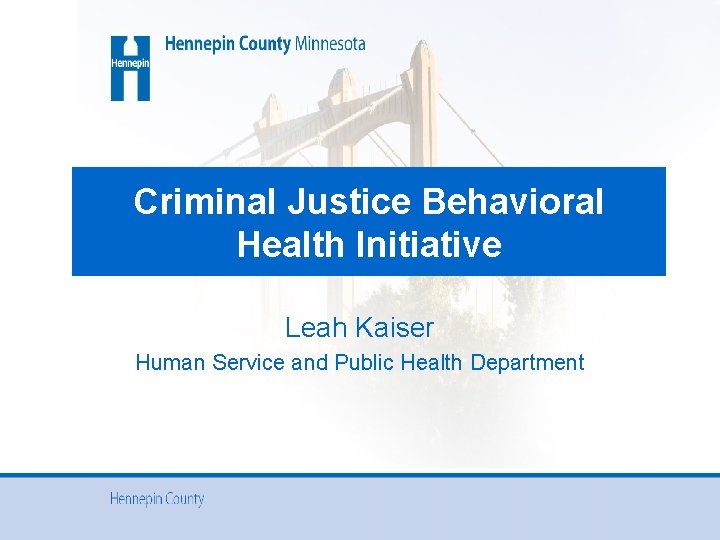 Criminal Justice Behavioral Health Initiative Leah Kaiser Human Service and Public Health Department 