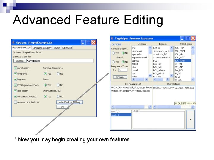 Advanced Feature Editing * Now you may begin creating your own features. 