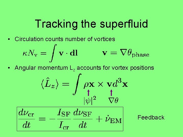 Tracking the superfluid • Circulation counts number of vortices • Angular momentum Lz accounts Tracking the superfluid • Circulation counts number of vortices • Angular momentum Lz accounts
