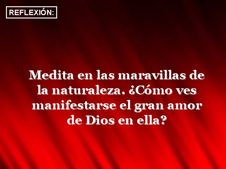 REFLEXIÓN: Medita en las maravillas de la naturaleza. ¿Cómo ves manifestarse el gran amor