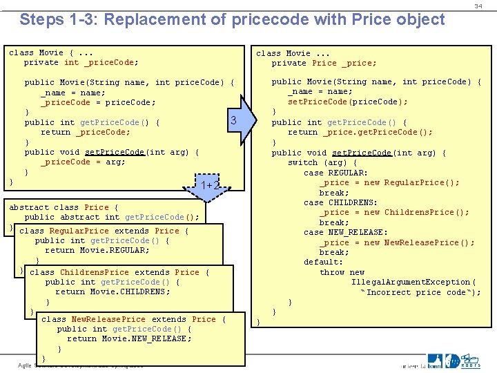 34 Steps 1 -3: Replacement of pricecode with Price object class Movie {. .