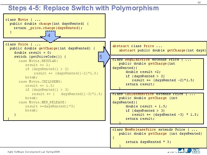 35 Steps 4 -5: Replace Switch with Polymorphism class Movie {. . . public