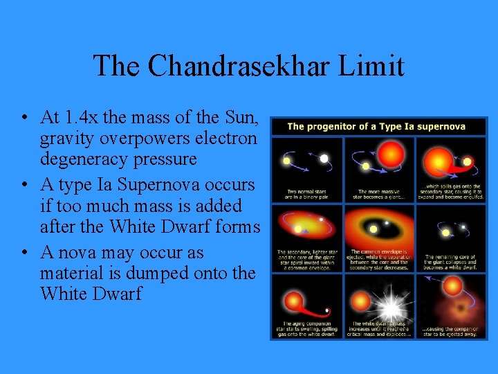 The Chandrasekhar Limit • At 1. 4 x the mass of the Sun, gravity