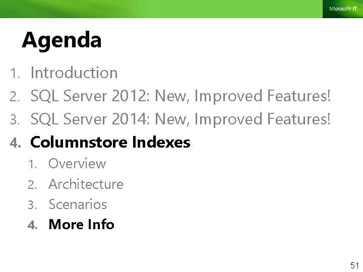 Agenda 1. Introduction 2. SQL Server 2012: New, Improved Features! 3. SQL Server 2014: