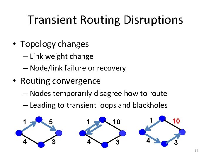 Transient Routing Disruptions • Topology changes – Link weight change – Node/link failure or