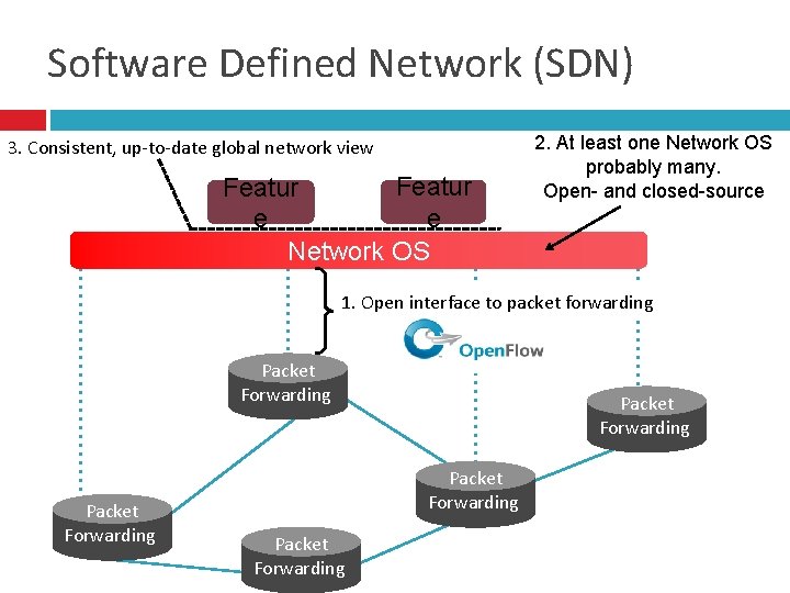 Software Defined Network (SDN) 3. Consistent, up-to-date global network view 25 Featur e e